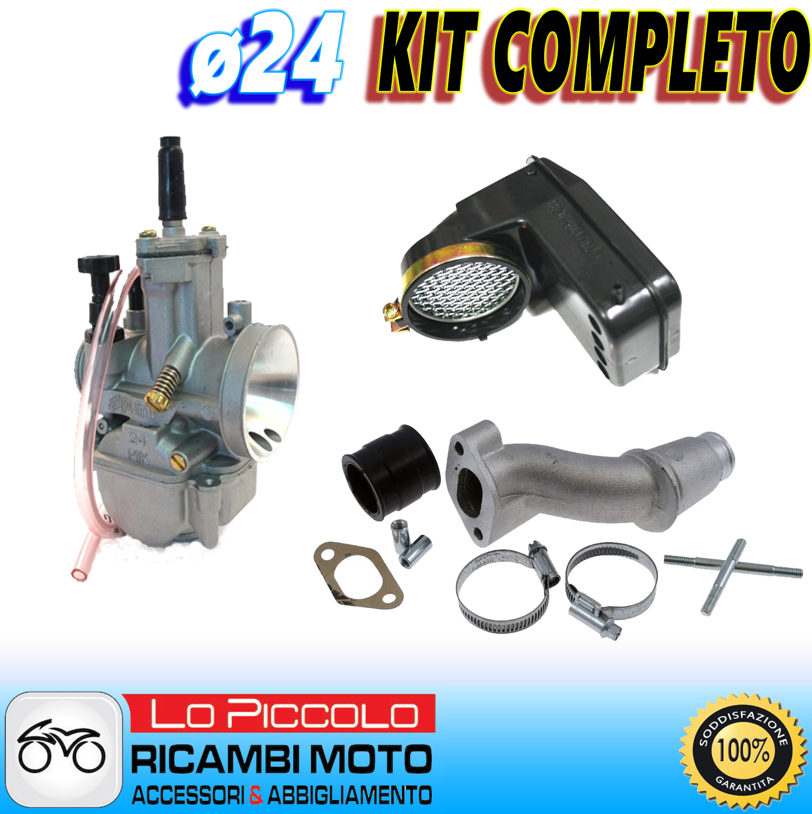 CARBURATORE COMPLETO POLINI PWK ø 24 + COLLETTORE 2 FORI VESPA SPECIAL 50 125 Ricambi Moto Lo
